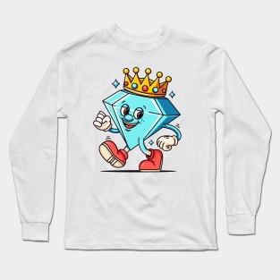 Diamond with crown on head, cartoon mascot Long Sleeve T-Shirt